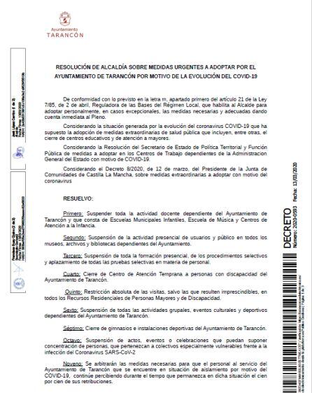 Resolución de medidas urgentes