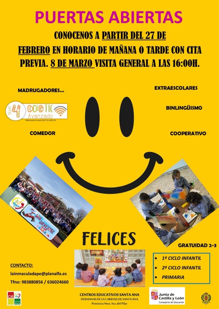 Cartel de las Jornadas de Puertas Abiertas del Colegio de La Inmaculada