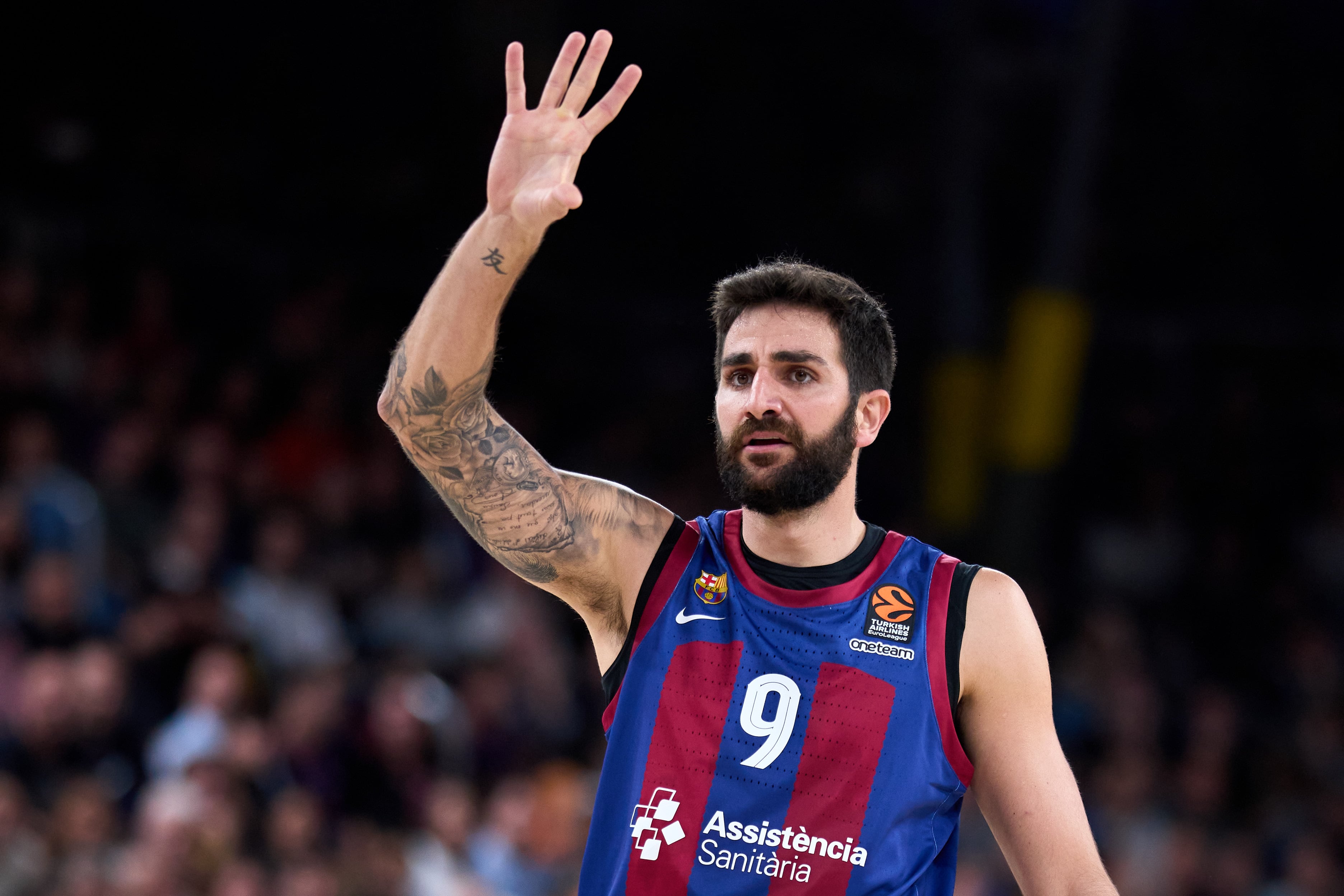 Ricky Rubio en el encuentro ante el AS Mónaco de la Euroliga con la elástica del Barça. (Photo by Alex Caparros/Getty Images)