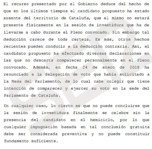 Estracto del escrito que Puigdemont ha mandado al Constitucional