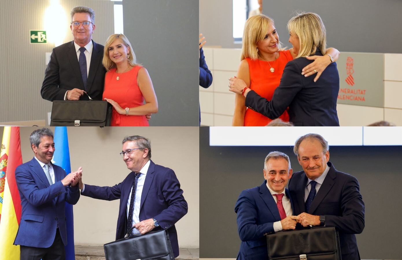 Los nuevos consellers, Vicente Martínez Mus, Salomé Pradas, José Antonio Rovira y Miguel Barrachina, durante sus intercambios de cartera.