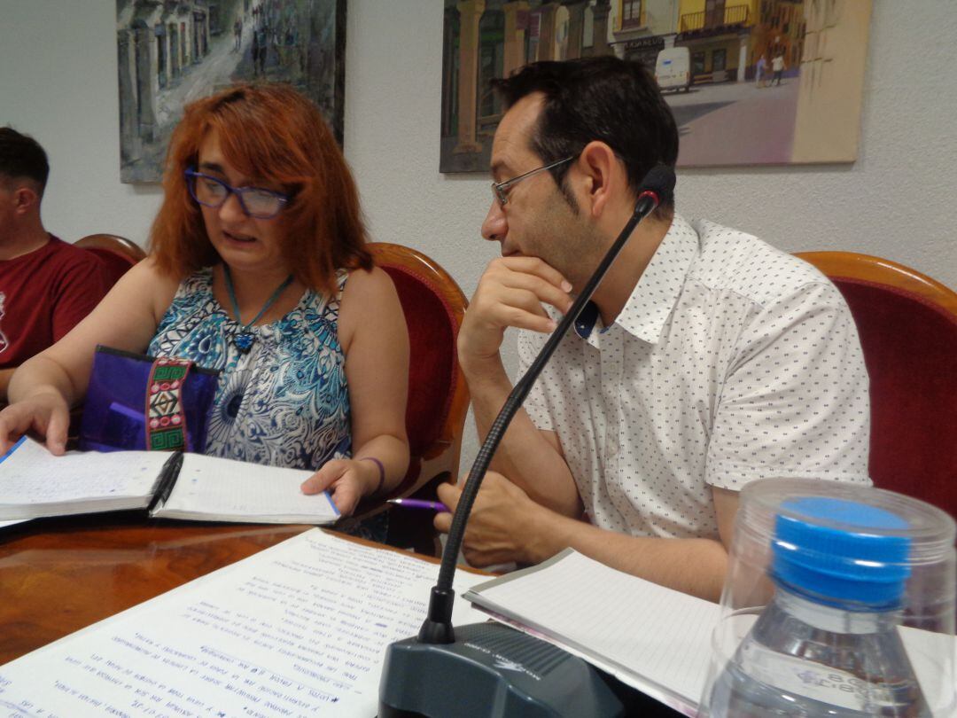 Imagen de archivo de los dos concejales de Podemos, María Ángeles Pizarro y Andrés Gonzalo, en un pleno de julio de 2019