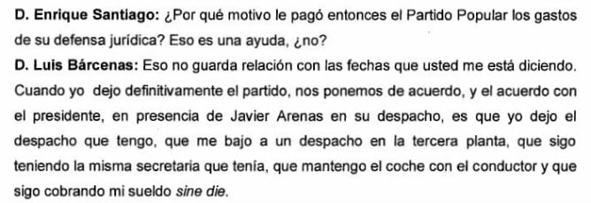 Fragmento de la transcripción de la declaración de Luis Bárcenas ante el juez