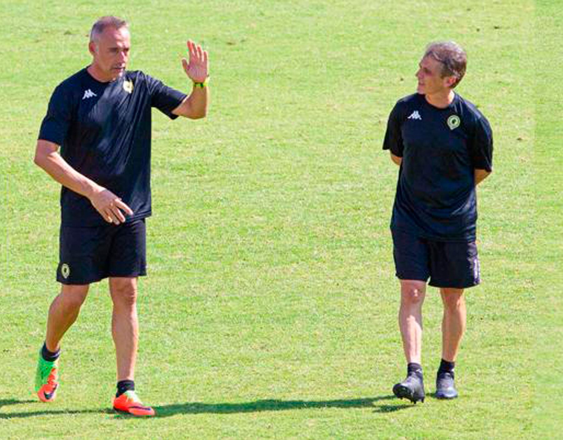 David Porras junto a Ángel Rodríguez en un entrenamiento del Hércules