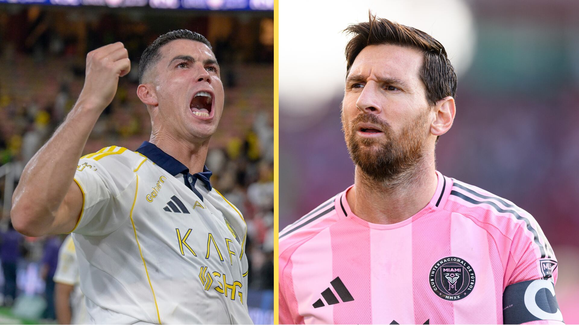 Montaje de Cristiano Ronaldo y Leo Messi en sus respectivos clubes