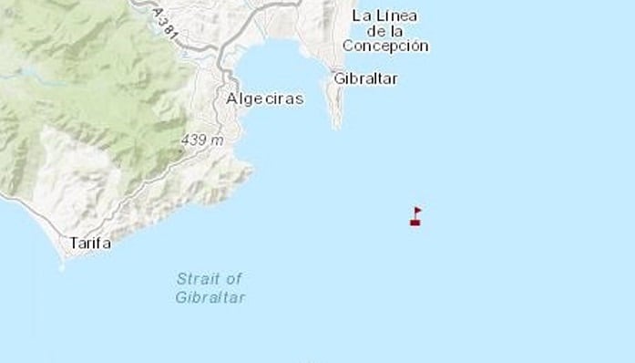 Zona del choque entre dos buques en el Estrecho de Gibraltar