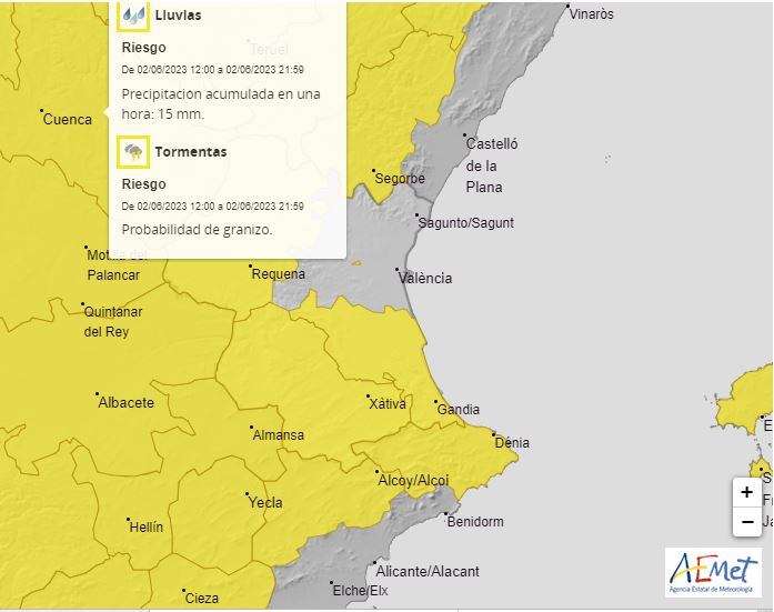 Alerta amarilla decretada por la AEMET para este viernes 2 de junio.