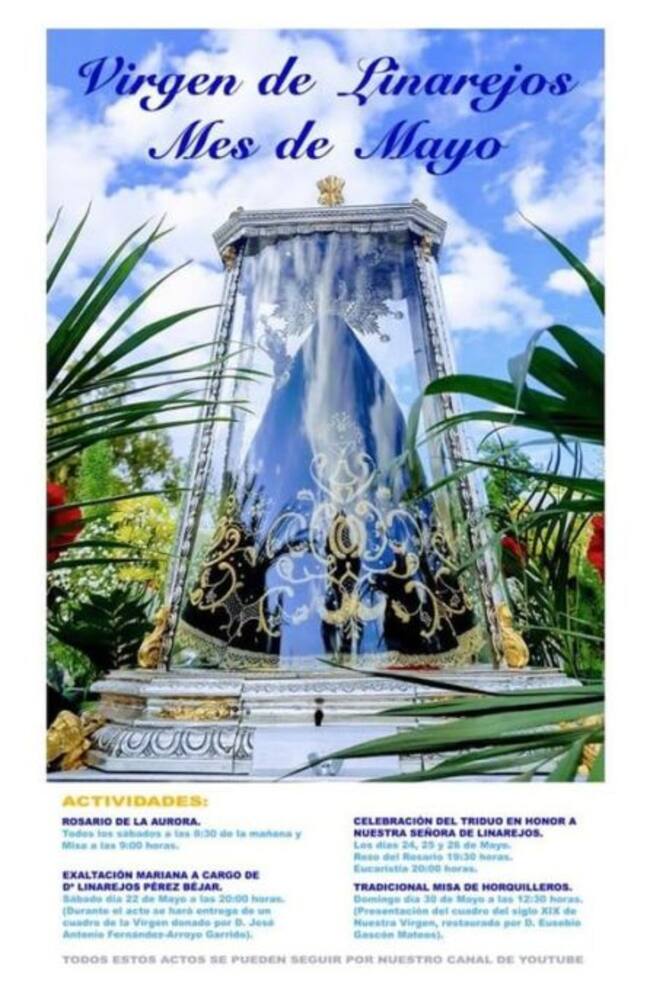 Programación de cultos en honor a la Virgen de Linarejos.
