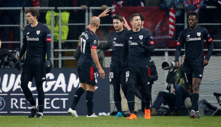 Aduriz celebra un gol ante el Spartak en el partido de la Europa League.