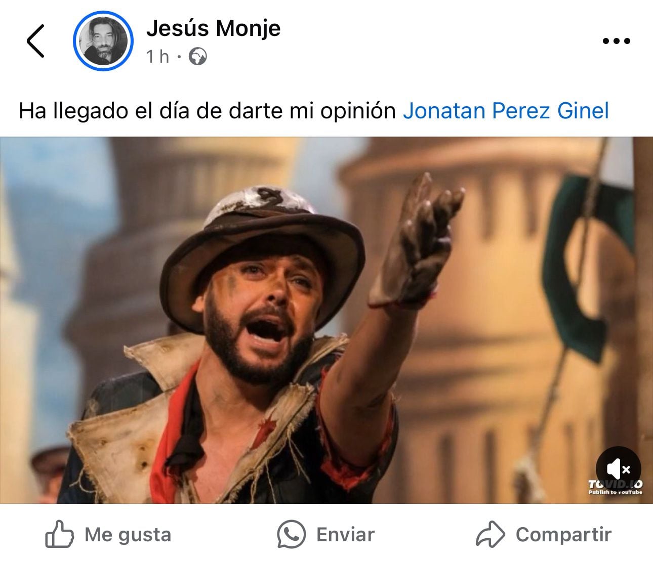 El mensaje de Jesús Monje en Facebook.