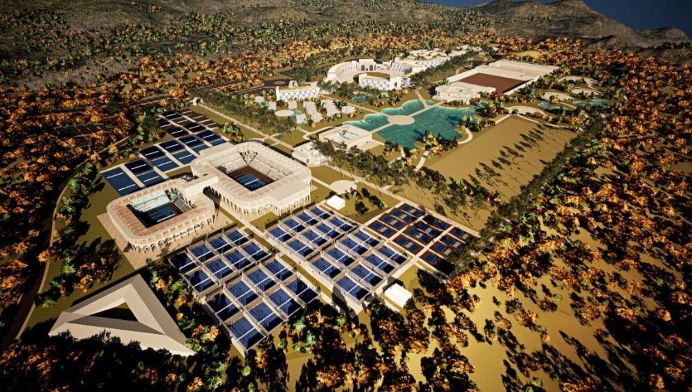 Render del complejo multideportivo de Mijas (Málaga) que contará con un hotel de 350 habitaciones operado por KPI