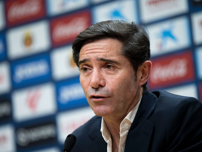 VILLARREAL, 14/11/2023.- El nuevo entrenador del Villarreal, Marcelino García Toral, ofrece una rueda de prensa durante su presentación, este martes, en el estadio de la Cerámica tras firmar con el club hasta junio de 2026. EFE/ Andreu Esteban