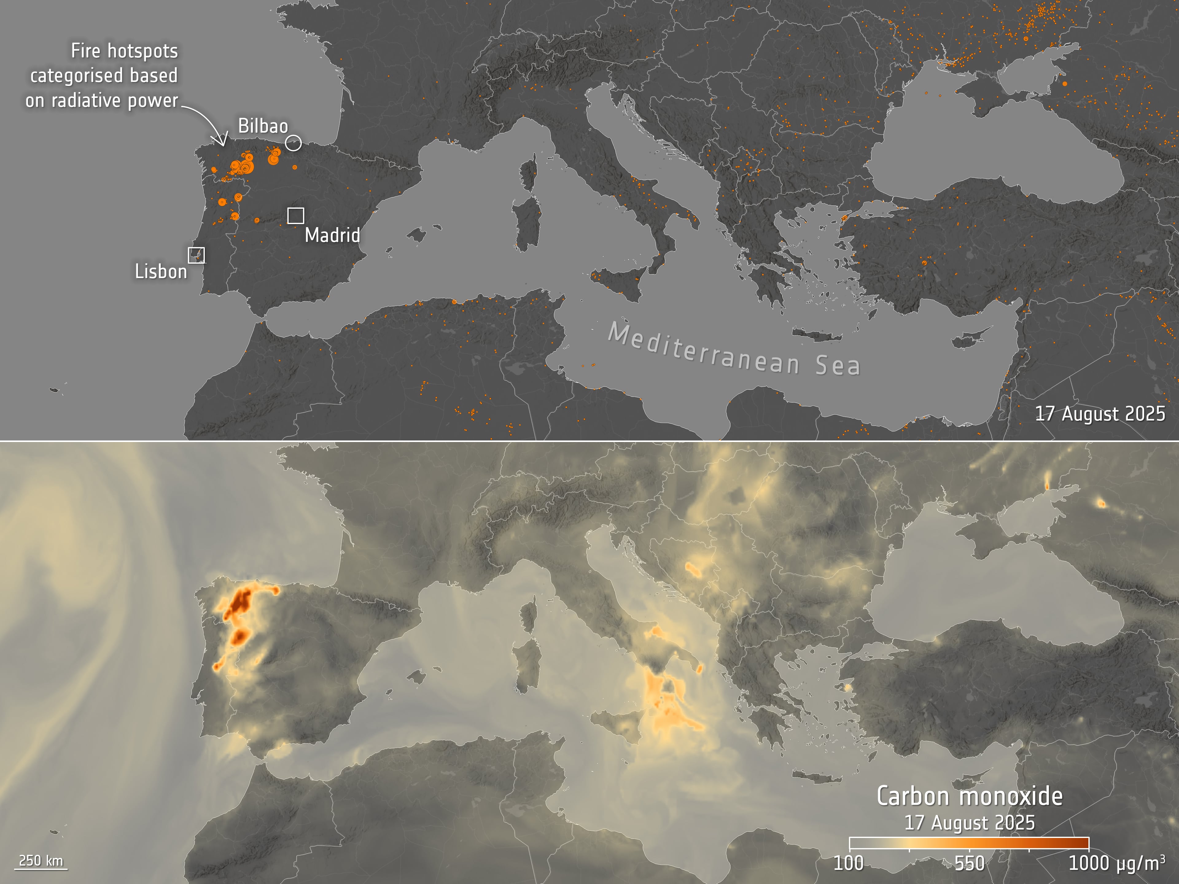 Mapa de la ESA con la situación el 17 de agosto.