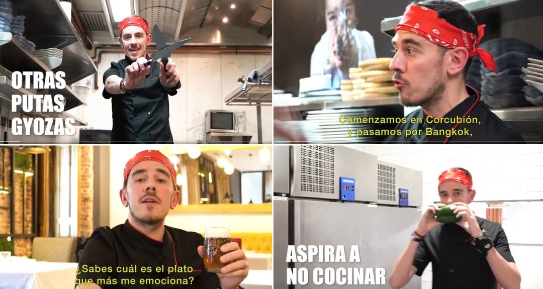 Fotogramas del vídeo de Pantomima Full parodiando a los chefs creativos.