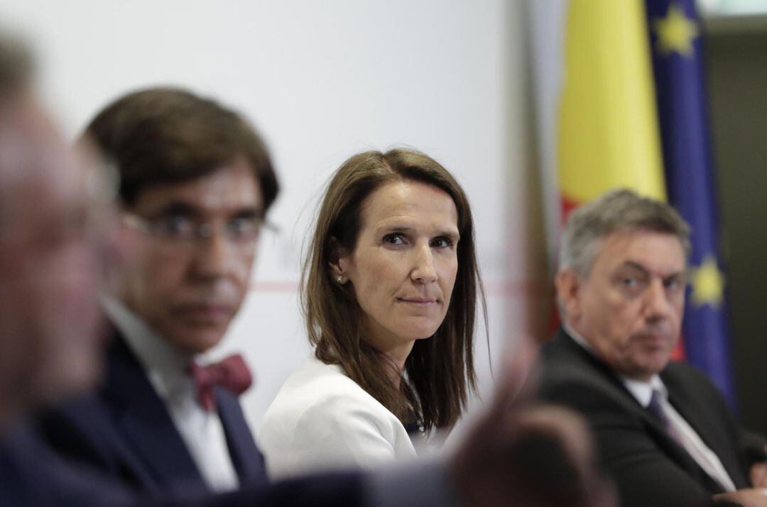 La primera ministra belga, Sophie Williams, en una rueda de prensa.