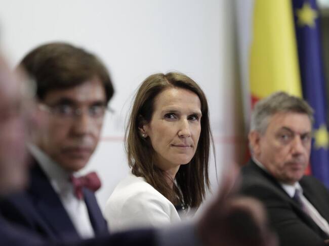 La primera ministra belga, Sophie Williams, en una rueda de prensa.