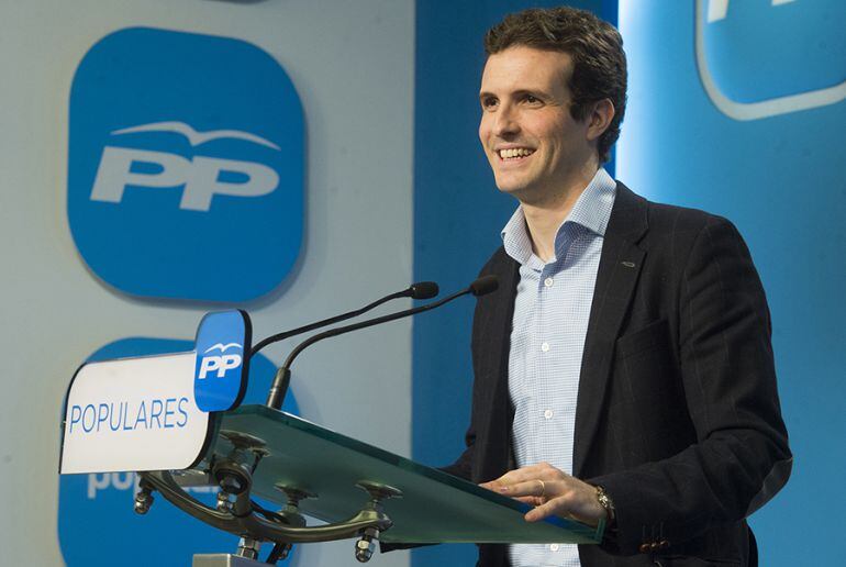 El palentino Pablo Casado en una de sus intervenciones en el Partido Popular.