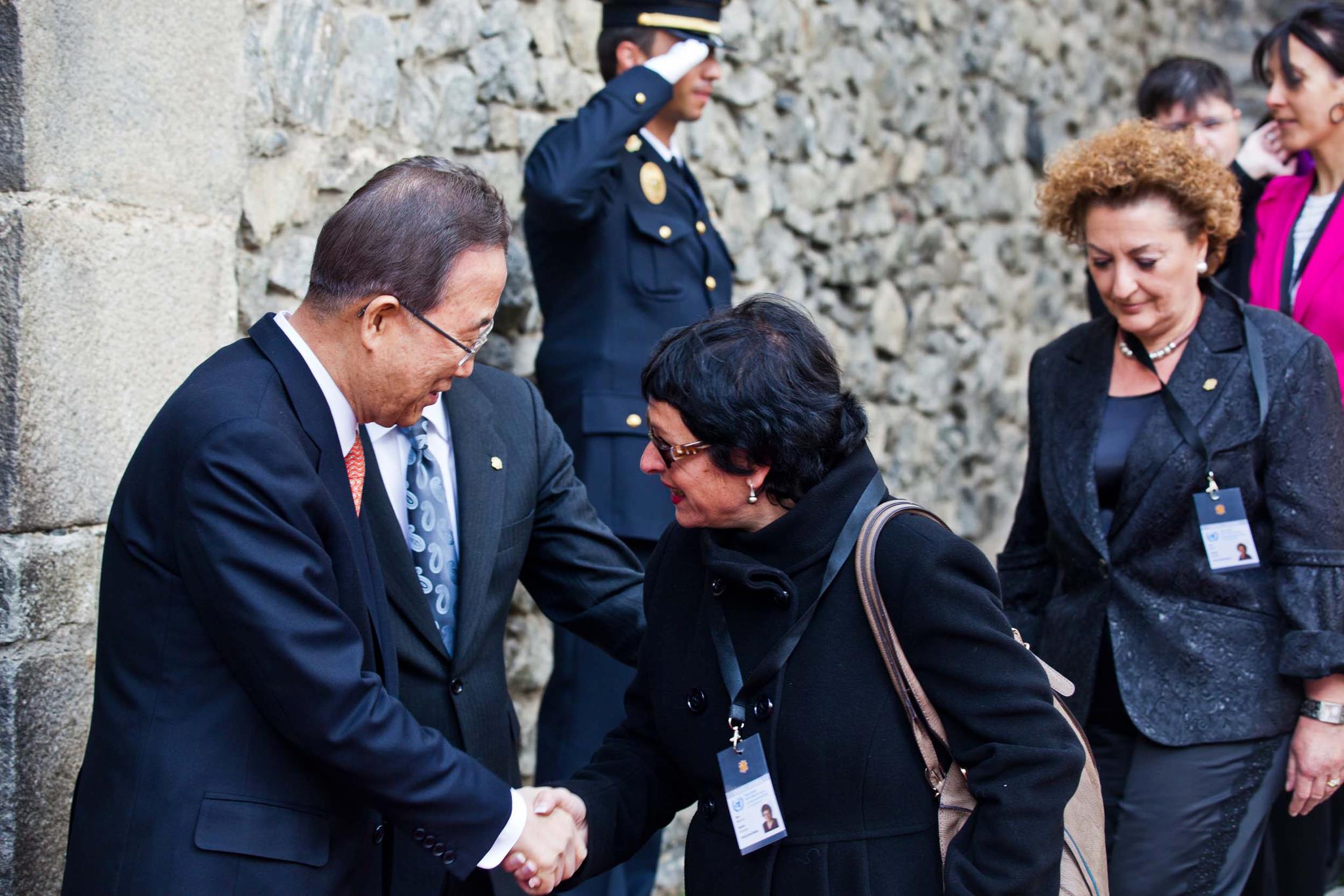 Mariona González durant la visita del secretari general de l&#039;ONU, Ban Ki-moon, a Andorra.