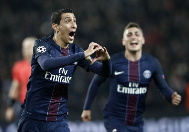 Di María celebra su primer gol de la noche