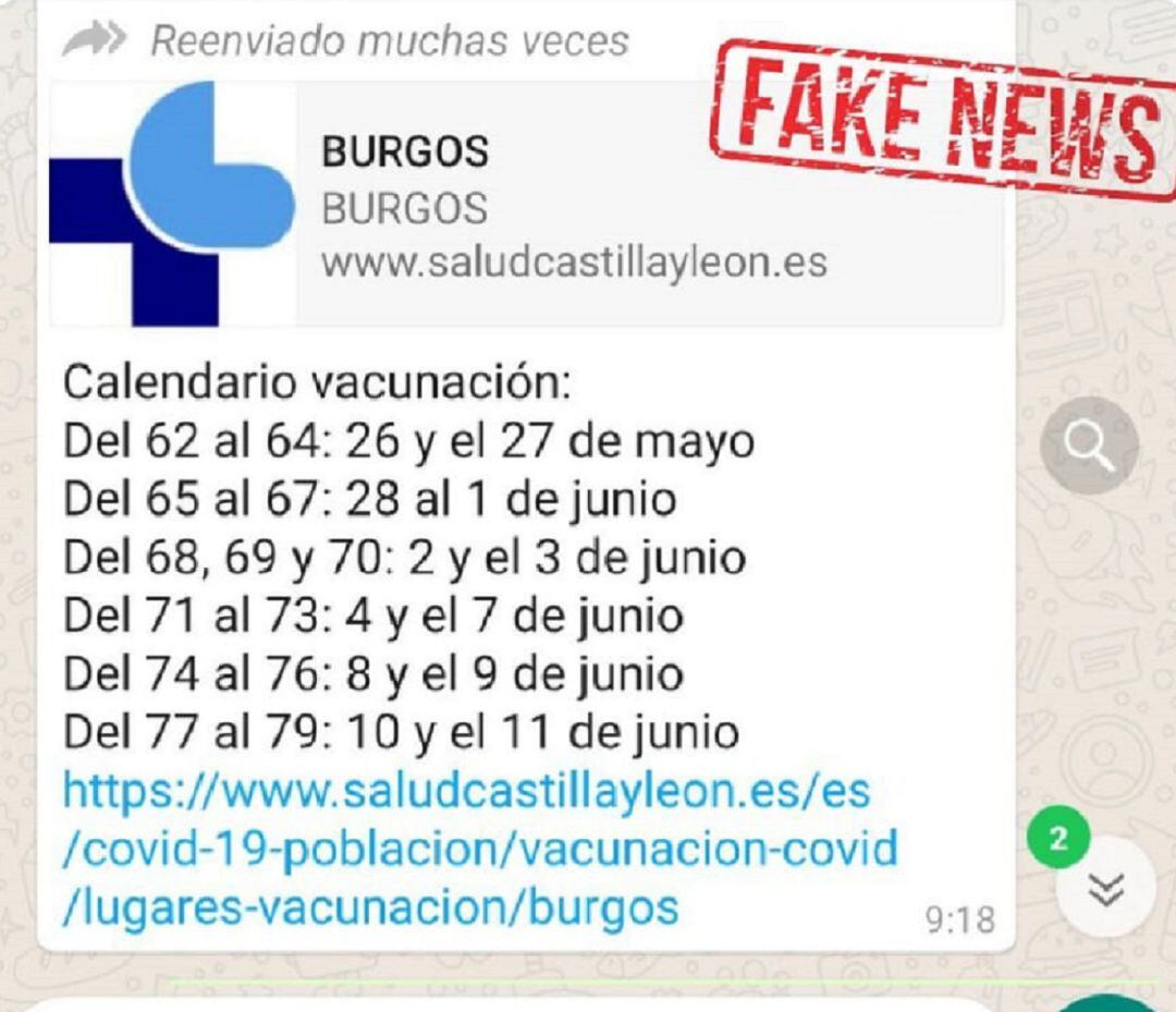 Captura del mensaje cuyas fechas y edades no se corresponden