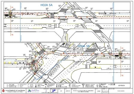 Plano del tramo del carril bici de Reino de Valencia en la intersección con Gran Vía