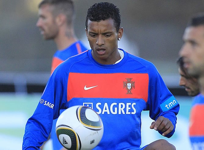 Nani, durante un entrenamiento con Portugal