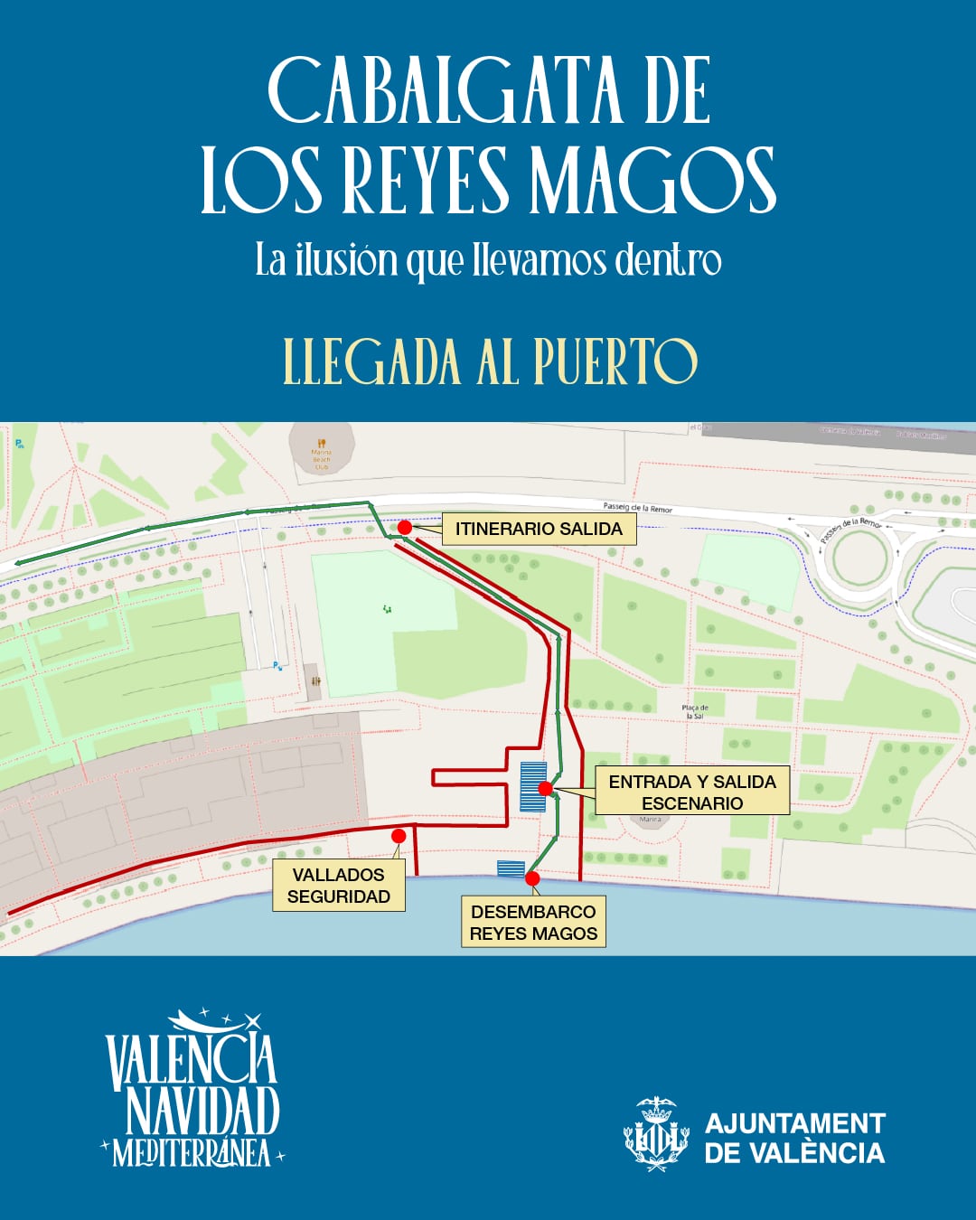 Llegada al puerto de los Reyes Magos en València