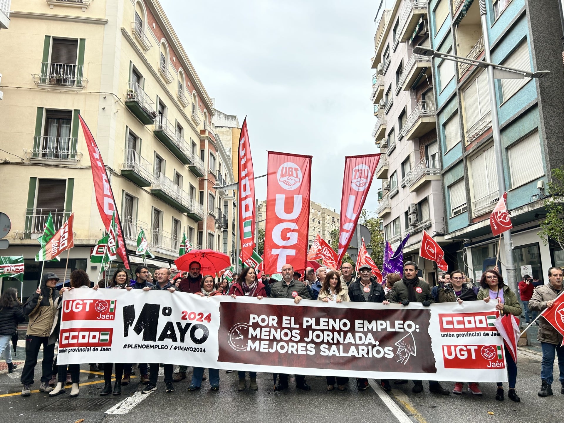 Cabecera de la manifestación del 1º de Mayo en Jaén.