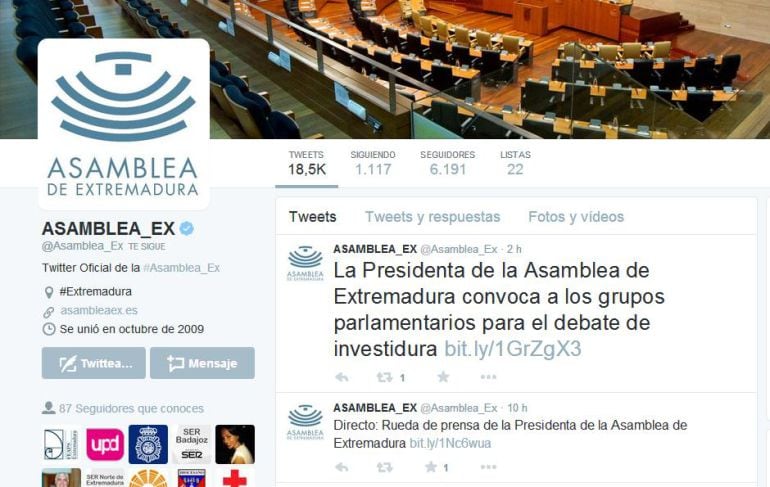 Twitter de la Asamblea de Extremadura