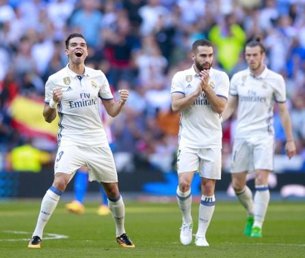 Pepe celebra su gol al Atlético.