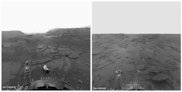 La superficie de Venus en imágenes panorámicas reprocesadas tomadas desde el módulo de aterrizaje de la sonda soviética Venera 13.