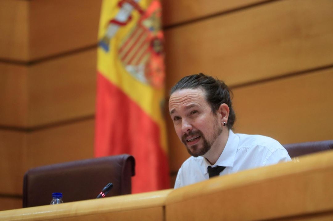 El vicepresidente segundo del Gobierno, Pablo Iglesias, este jueves durante su comparecencia en el Senado