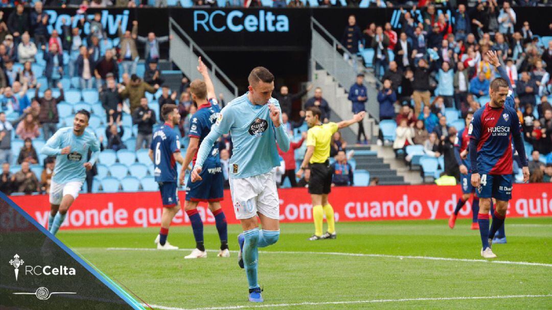 Aspas celebra el gol contra el Huesca