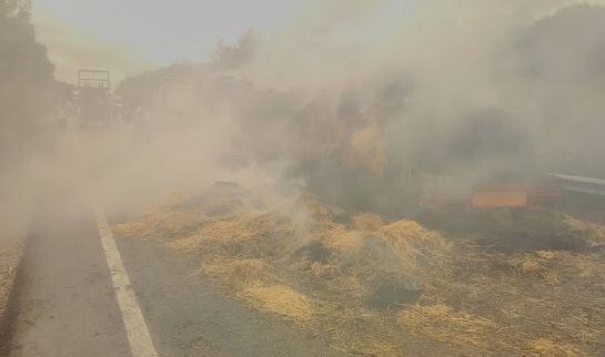 El humo no permitía la visibilidad de la vía N-204 a su paso por Durón, Guadalajara