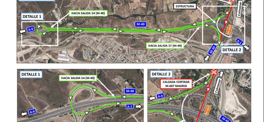 Desvíos previstos por el corte de la M-607 en su enlace con la M-40