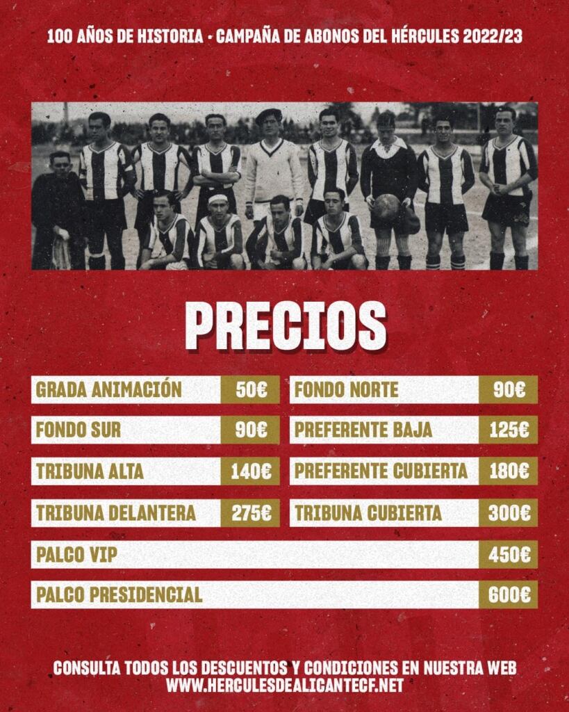 Precios Campaña de abonos del Hércules CF temporada 2022/23