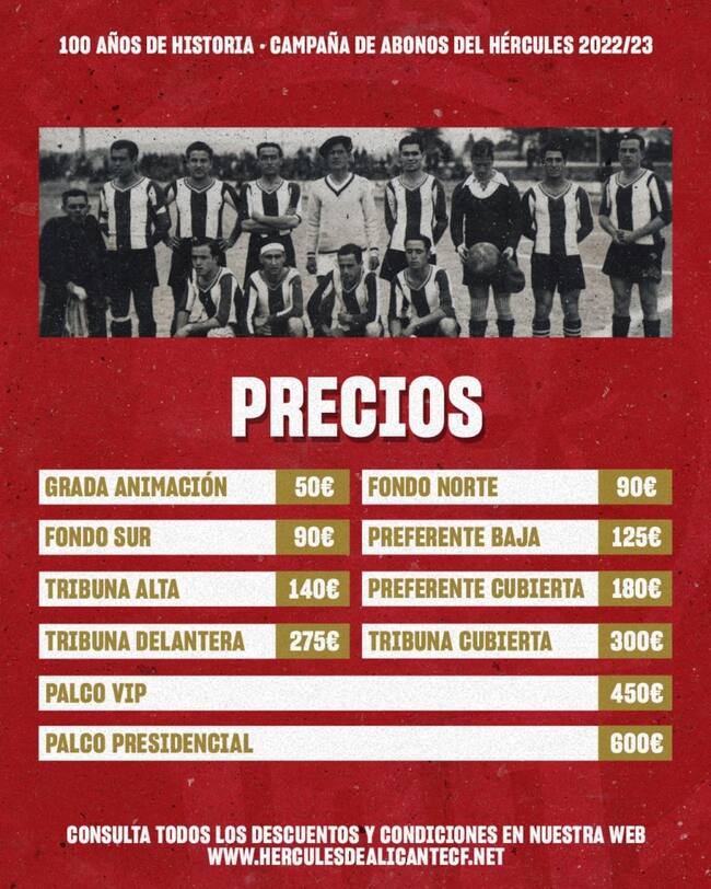 Precios Campaña de abonos del Hércules CF temporada 2022/23