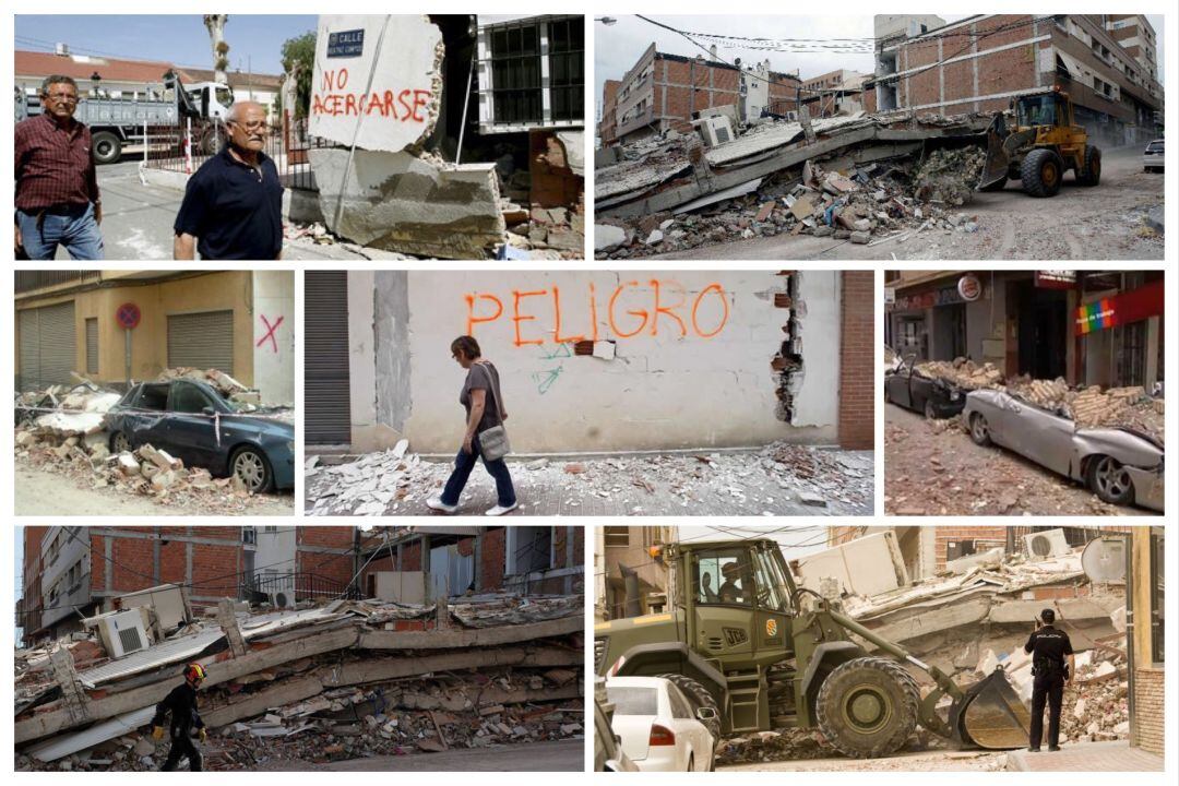 Montaje de fotos de Lorca al día siguiente del terremoto