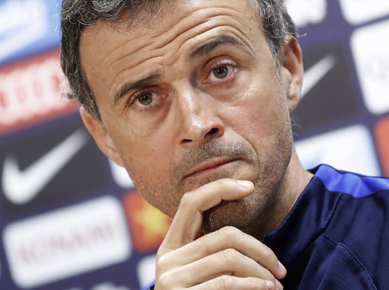 El técnico del FC Barcelona, Luis Enrique, durante la rueda de prensa.