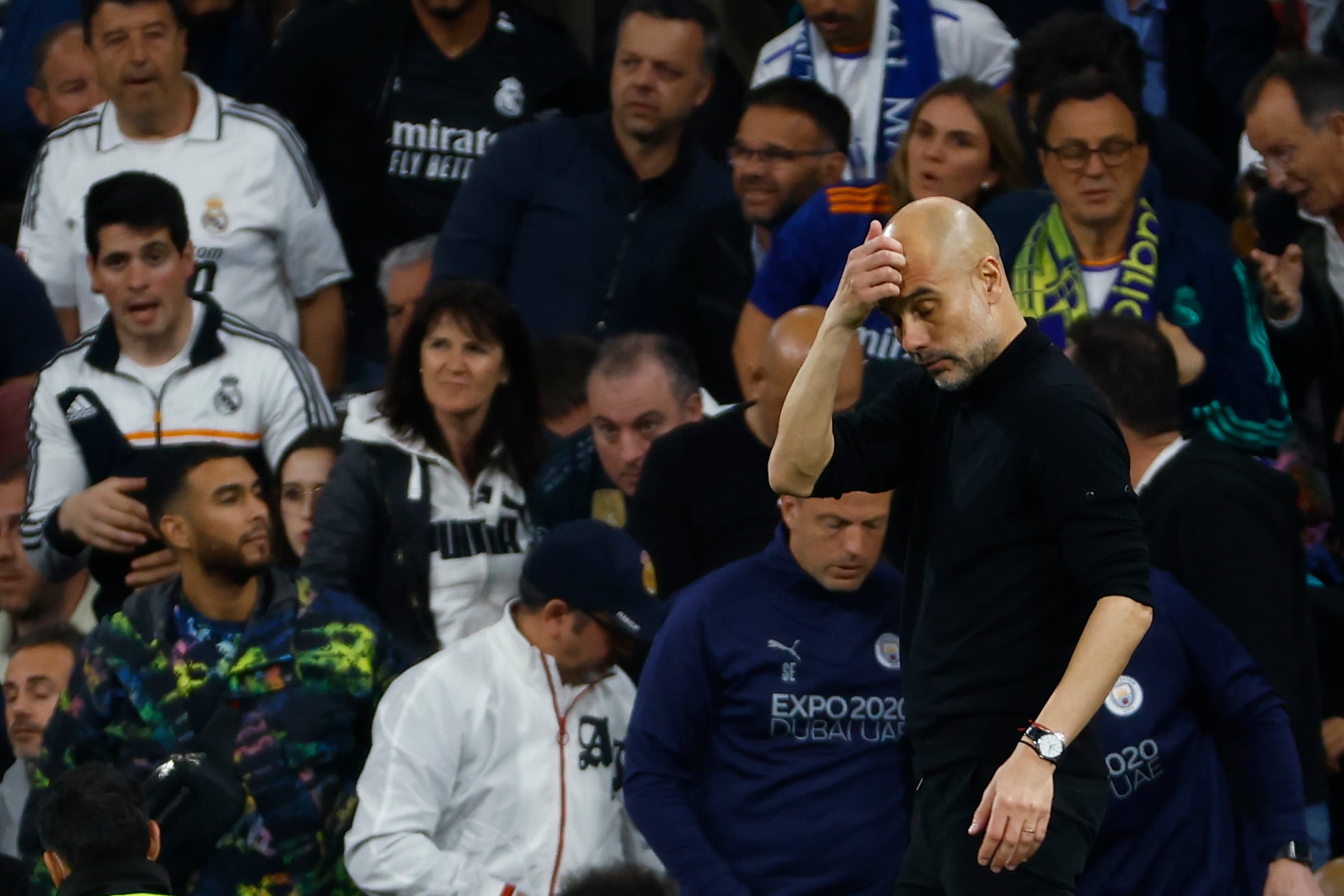 El entrenador del Manchester City, Pep Guardiola, durante el partido de semifinales de la Liga de Campeones ante el Real Madrid