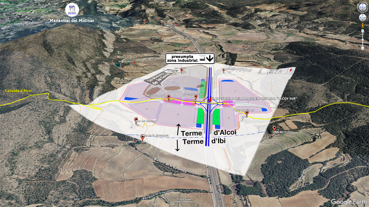 Simulación realizada por los colectivos que suscriben la moción contra el desarrollo de Alcoy Sur con las actuales características