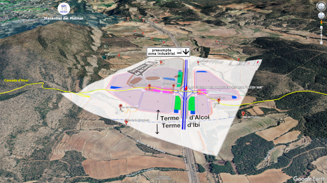 Simulación realizada por los colectivos que suscriben la moción contra el desarrollo de Alcoy Sur con las actuales características