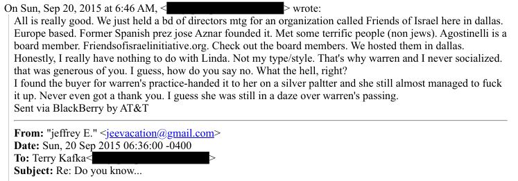 Correo enviado por Epstein en el que se menciona al expresidente del gobierno, José María Aznar