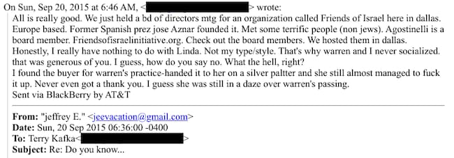 Correo enviado por Epstein en el que se menciona al expresidente del gobierno, José María Aznar