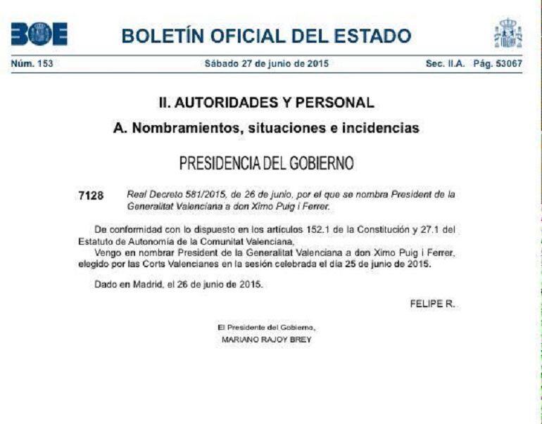 Texto publicado en el BOE de este sábado.