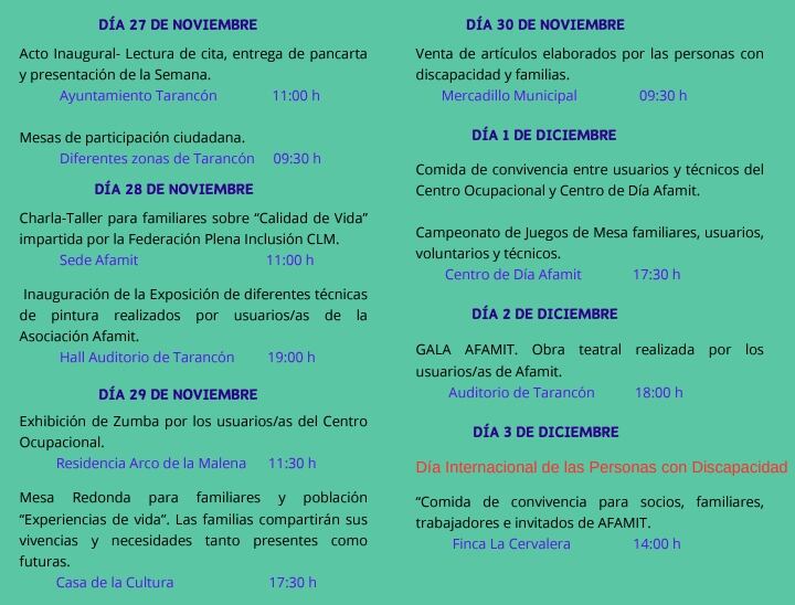 Programa de la XVIII Semana de la Discapacidad en Tarancón