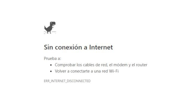 El dinosaurio te avisa que no hay conexión a Internet.