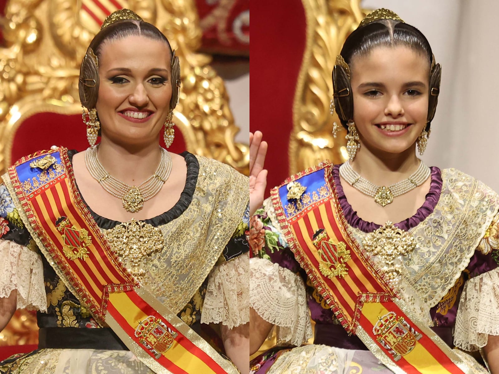 Laura Mengó y Paula Nieto durante sus exaltaciones como Falleras Mayores de València 2023 este fin de semana.