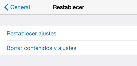 Pantalla de restablecer ajustes en el iPhone