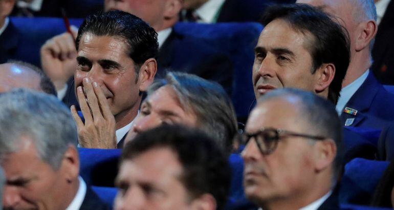 Julen Lopetegui y Fernando Hierro, en el sorteo del Mundial de Rusia.